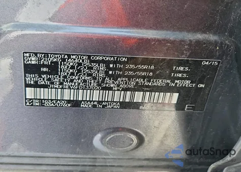 2015 Toyota Rav4 Limited z USA, uszkodzony, nr VIN JTMDFREV6FD137020